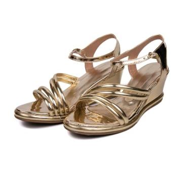 Imagem de Sandália Moda Casual Anabela Feminina com Tiras Fivela e Salto Baixo Confortavel