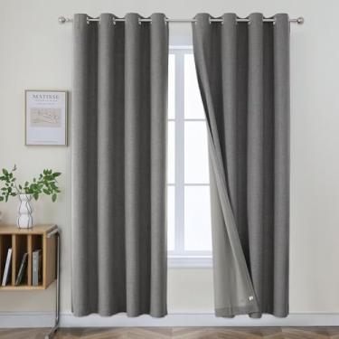 Imagem de Joydeco Conjunto de 2 painéis de cortinas cinza escuro para quarto, 100% blackout texturizado de linho sintético, conjunto com 2 painéis de cortinas de isolamento térmico, cortinas escurecidas para