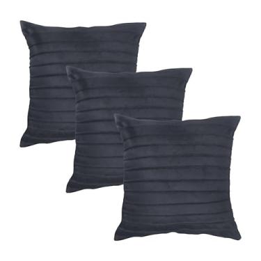 Imagem de Kit 3 Capas para Almofada Drapeada Line em Veludo Quadrada Cinza Chumbo