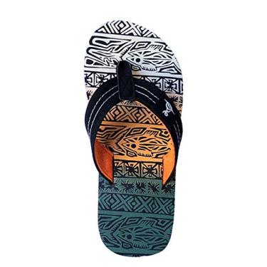 Imagem de Sandália de praia infantil com estampa tribal e estampa tropical para meninos, Black/Orange, 3 Big Kid