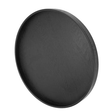 Imagem de Bandeja de madeira redonda 14 polegadas, bandeja moderna para servir mesa de café, madeira sólida, chá, café, lanche, refeições, prato de servir em preto (Preto)