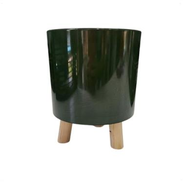 Imagem de Cachepot Acrílico Vaso Decorativo Pês De Madeira Parafusados Decorativo Decoração Cores (Verde Escuro)