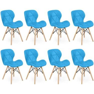 Imagem de Kit 08 Cadeiras Charles Eames Eiffel Slim Wood Estofada - Azul - Magaz