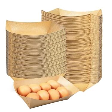 Imagem de Pacote com 30 bandejas de comida de papel kraft de 1,8 kg, barcos de comida de papel, bandejas de nacho resistentes descartáveis para salgadinhos, cachorros-quentes, pipoca, lanches, churrasco,