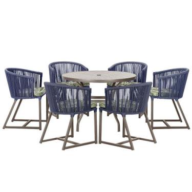 Imagem de Mesa com 6 Cadeiras de Jantar Roma 120cm e Noronha em Alumínio Marrom 