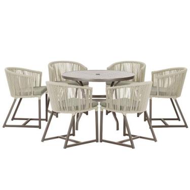 Imagem de Mesa com 6 Cadeiras de Jantar Roma 120cm e Noronha em Alumínio Marrom 