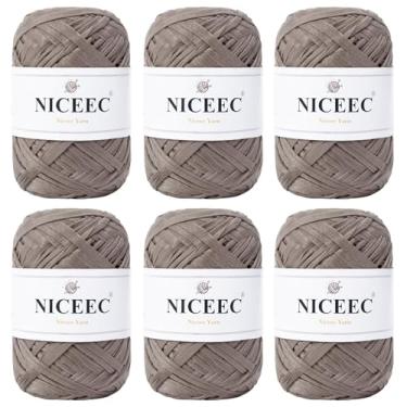 Imagem de NICEEC 6 novelos de fio de fita macia, ráfia fácil de crohcet, crochê e tricô, fio de fita de papel para embrulho de presente de artesanato faça você mesmo, comprimento total 1,76 oz×6/109yds×6 -