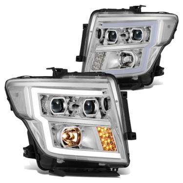 Imagem de DNA MOTORING Par de faróis de projetor LED DRL compatíveis com Nissan Titan/Titan XD 2016-2022, caixa cromada/lente transparente/refletor transparente, HL-LB2-NT16-LED-CH-CL1