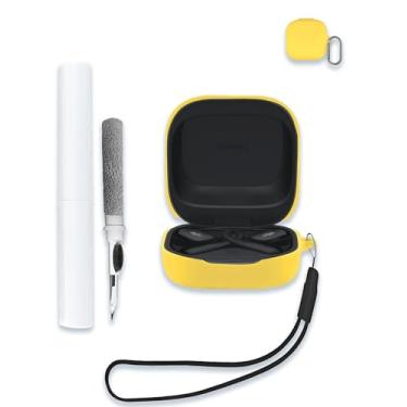 Imagem de Capa para fones de ouvido abertos SHOKZ OpenFit 2, capa protetora de silicone macio portátil resistente a arranhões com kit de limpeza, mosquetão e cordão, amarelo