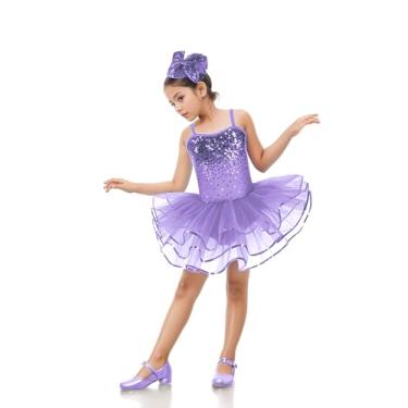 Imagem de Enchanta Olivia Fantasia feminina collant de lantejoulas, collant de balé, tutu, bailarina, fantasia de dança para crianças, Lilás, M