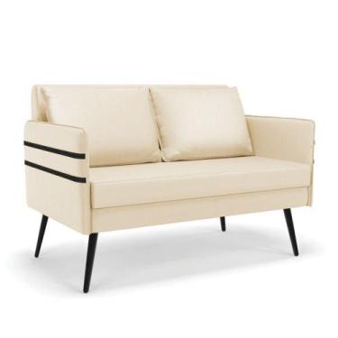 Imagem de Namoradeira 02 Lugares Mari material sintético Bege Pés Palito De Ferr