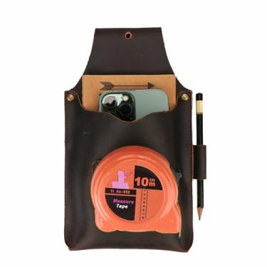 Imagem de Bolsa de couro Tourbon para cinto de carpinteiro com suporte de telefone e fita métrica, eletricista, bolso grande, para cinto, bolsa de ferramentas multiuso