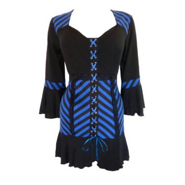 Imagem de Dare to Wear Corpete feminino gótico vitoriano boho plus size cabaré, Vertigem azul, M