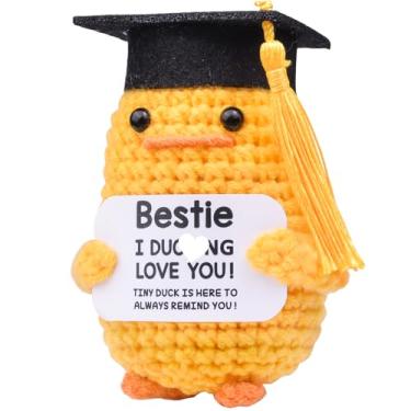 Imagem de MuMyer Pato engraçado de crochê de formatura, decorações de pato tricotadas feitas à mão com mini boné para estudantes universitários, Natal, aniversário, presente de formatura (G3)