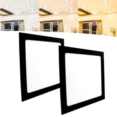 Imagem de Kit 2 Painel Plafon Led 18w Embutir Quadrado Preto Bivolt (Branco Quente)
