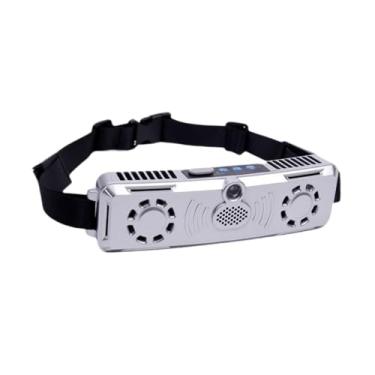 Imagem de XLWLLNJ Ventilador da cintura com correia ajustável 2 aberturas de ar com motores sem escova carregando 4 velocidades por acampamento esportivo multiuso, Prateado