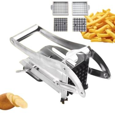 Imagem de Cortador de Batatas Palito Manual em Aço Inox, Fatiador de Legumes e Verduras com 2 Grades de Corte