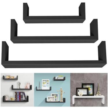 Imagem de Kit 3 Prateleira U Decorativa Nicho 25/35/45cm Porta Quadro Madeira Md