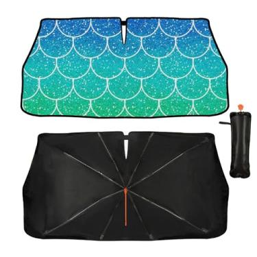 Imagem de Guarda-sol de para-brisa de carro com escala verde de peixe para a maioria dos veículos, guarda-chuva dobrável atualizado para carro, proteção contra raios UV e viseira de sol de calor