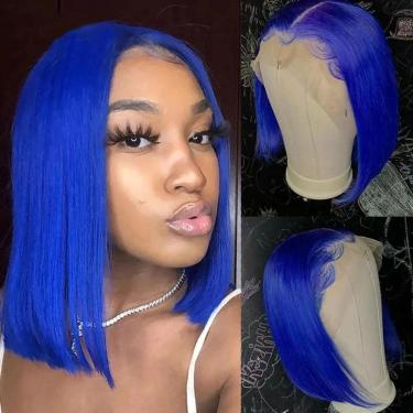 Imagem de Peruca MYMYDA Short Blue Lace Front Bob 25 cm de cabelo humano feminino