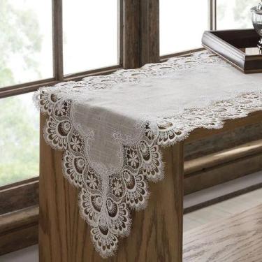 Imagem de Caminho de Mesa Bordado Linho Bege Istambul 40x90cm Jolitex