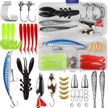 Imagem de VOOGLASS Conjunto De Iscas Pesca - Kit Completo Para Truta, Robalo E Salmão Inclui Camarão Plástico, Isca Minhoca, Colher Artificiais (38 Peças)