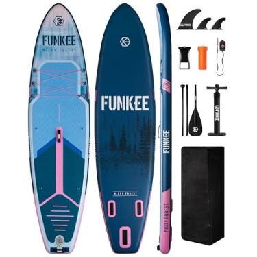 Imagem de FUNKEE Prancha De Stand Up Paddle Inflável Extra Larga 11'×34"×6", Sup Com Nadadeiras Removíveis, Mochila, Remo Flutuante, Guia Segurança, Capa Celular Flutuante Para Adultos E Jovens Todos Os Nívei