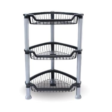 Imagem de Prateleira de Canto Cesto Organizador Empilhavel Multiuso Tripla Cozinha Banheiro Lavanderia(Preto/Cinza)