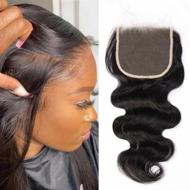 Imagem de Topnormantic Fechamento De Renda 5X5, Ultrafino, Invisível, Hd, Transparente, Renda Suíça, Pré-Selecionado Com Cabelo De Bebê, Cabelo Humano Brasileiro Grau 12A, Ondulado, Parte Livre, Pequenos Nós