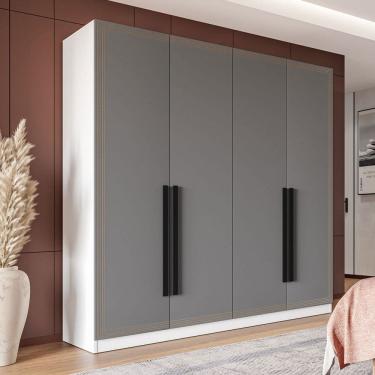 Imagem de Guarda-Roupa Casal Valência 4 Portas 4 Gavetas Branco/Cinza - Politorno