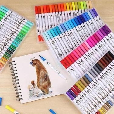 Imagem de Conjunto de Lápis Aquarela 24 Cores – Marcadores Ponta Dupla com Pincel e Ponta Fina 0,4mm | Tinta à base de água para desenho, caligrafia, letras e pintura | Vem com caixa