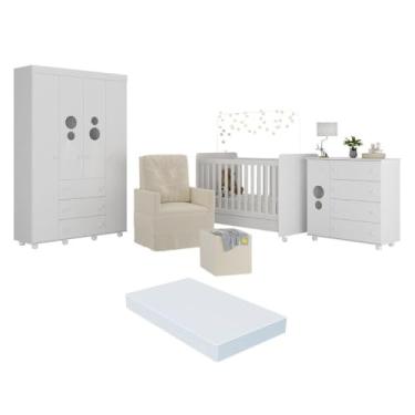 Imagem de Quarto Completo com Colchão, Poltrona de Amamentação e Puff Pimpolho Multimóveis Mp4103 Branco/bege