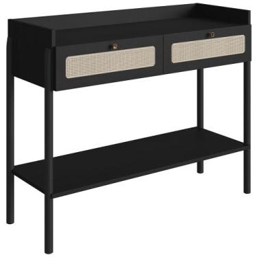 Imagem de Aparador Para Sala de Estar 2 Gavetas Pés Madeira Moss A03 Nero Preto 