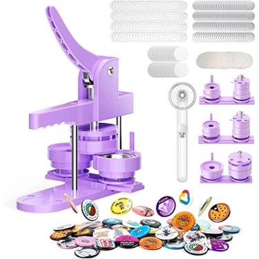 Imagem de Máquina de fazer pinos de botão com 300 peças, vários tamanhos, 2,5 cm + 3,5 cm + 6,5 cm com peças de botão, cortador de círculo e imagem (Roxo)