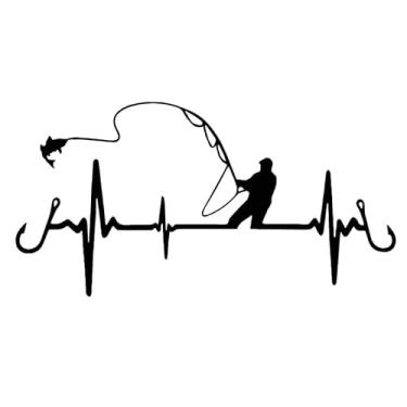 Imagem de Adesivo de vinil Fishing Heartbeat Fish Fisher NOK |Carros Caminhões Vans Paredes Laptop| Preto |19 x 10 cm|NOK2296