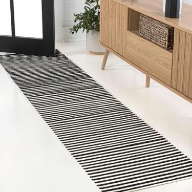 Imagem de JONATHAN Y SCN102F-28 Aarhus High-Low Minimalista Scandi Listrado Preto/Branco 0,6 m x 2,4 m Tapete de corredor interno, sem queda, resistente a manchas, fácil de limpar para quarto, sala de estar