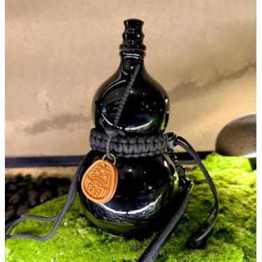 Imagem de Cabaça de cerâmica inspirada em Wukong preta – Garrafa de bebida preta elegante com alça, design à prova de vazamento, presente para fãs da cultura mítica e amantes de bebidas