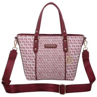 Imagem de Bolsa Feminina Tote Média Fellipe Krein FK624 Monograma, Vinho