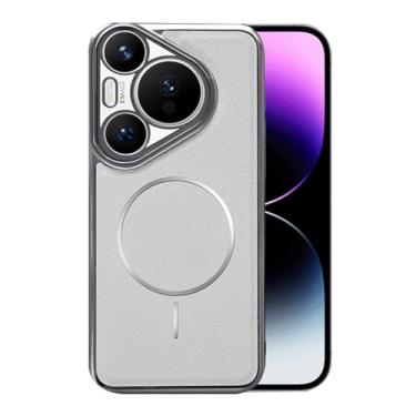 Imagem de FWYANZH Capa magnética para Huawei Pura 70 Ultra/70 Pro +/70 Pro/70, capa de couro galvanizado de carregamento sem fio, capa de proteção fina à prova de choque, branca, 70