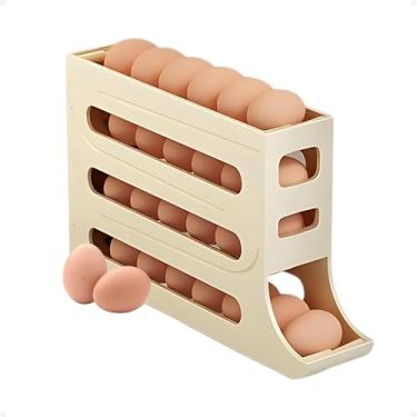Imagem de Porta Ovos Organizador Dispensador De Geladeira Gaveta 4 Andares Camadas de Bandeja Prático e Compacto, para Armazenar Até 30 Ovos, Design Elegante e Funcional para Sua Geladeira (Creme)
