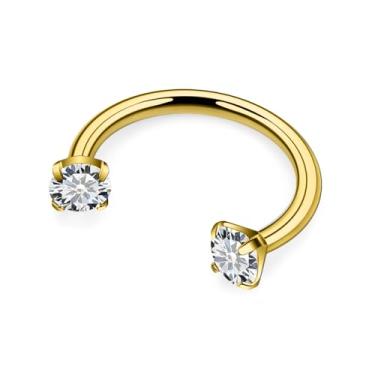 Imagem de Hnxnskt Anel de nariz em ferradura de aço cirúrgico duplo piercing de nariz 16 g anéis de lábio zircônia cúbica sapato de cavalo Daith piercing joia para mulheres diâmetro interno 6/8/10 mm, Metal