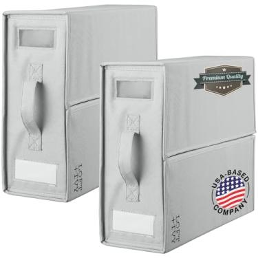 Imagem de LOFT + IVY Organizadores e armazenamento de lençóis – Porta-lençóis de cama para armário de linho, armazenamento de cama dobrável com alças, compartimento para etiqueta, fecho – cinza, pacote com 2