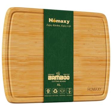 Imagem de Homaxy Tábuas de corte extra grandes de bambu para cozinha, 45,7 x 31,8 cm Tábua de corte GG de madeira com sulco de suco, bloco de açougueiro tábua de cortar madeira para cozinha, carne, queijo