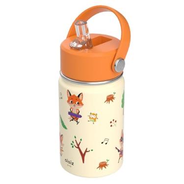 Imagem de OISIZ Garrafa de água infantil com tampa de canudo 283 g, garrafas de água de aço inoxidável 316 isoladas a vácuo para crianças para escola, garrafa de água à prova de vazamento, livre de BPA e manter