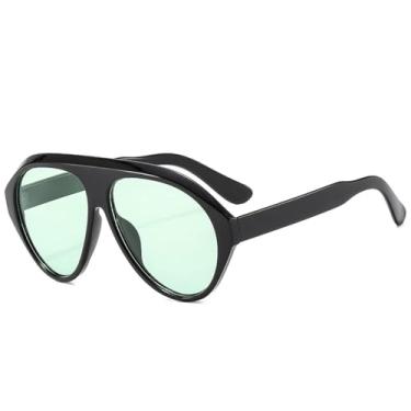 Imagem de VFDHN Óculos de sol grandes da moda para mulheres, retrô, cor de doce, UV400, masculino, esportivo, para dirigir (preto e verde)