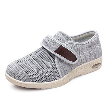 Imagem de Mei MACLEOD Tênis feminino para diabéticos, extra largo, com alça ajustável, leve, pés inchados, alívio da dor no calcanhar, fascite plantar, Malha branca, 6.5 Wide