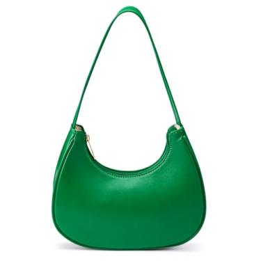 Imagem de Bolsas de ombro femininas mini clutch com fecho de zíper, bolsa de mão Hobo fofa clássica, Verde, Bolsa de ombro moderna