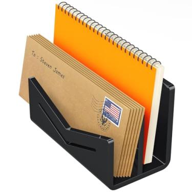 Imagem de Beego Bancada organizadora de envelopes e correios - 2 compartimentos organizador de mesa de acrílico preto porta-cartas, classificador de arquivos de mesa, suporte de pasta de documentos para