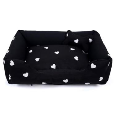 Imagem de Cama Caminha Pet para Cachorro ou Gato Médio 60cm x 47cm Lavável com Fundo Impermeável + Ossinho (Coração Preto)