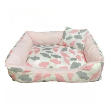 Imagem de Cama cachorro medio caminha pet 60 x 50 com ziper lavavel fundo impermeavel +almofadinha(NUVEM ROSA (M))